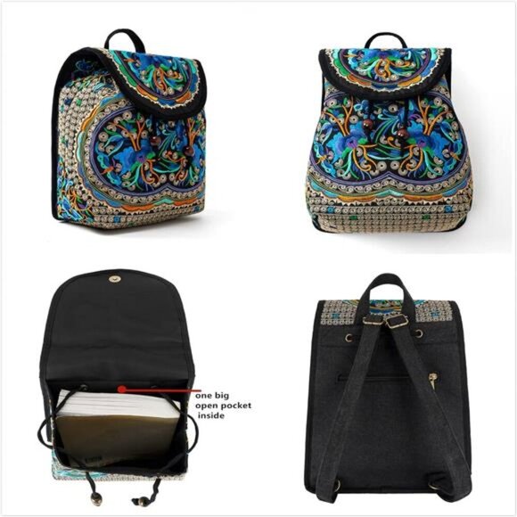 Vintage Embroidered Women Backpacks BohoBackpack Purse Ethnic Travel ShoulderBag - Picture 5 of 8